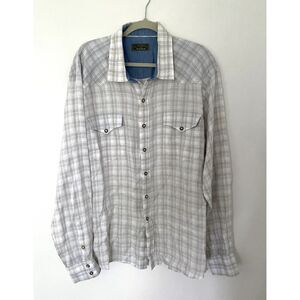 J L Powell Plaid Linen Shirt Long Sleeve Snap Buttons Lightweight (No Sz Tag)